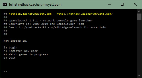 Nethack server login screen